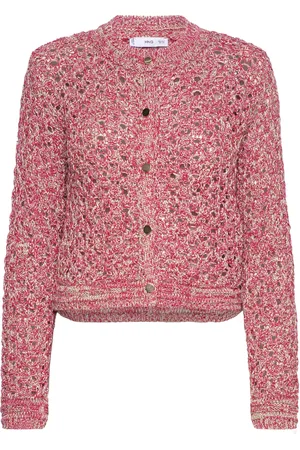 MANGO Lurex Openwork Cardigan Tops Knitwear Cardigans Pink