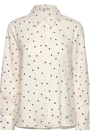 MANGO Printed Flowy Shirt Tops Shirts Long-sleeved White