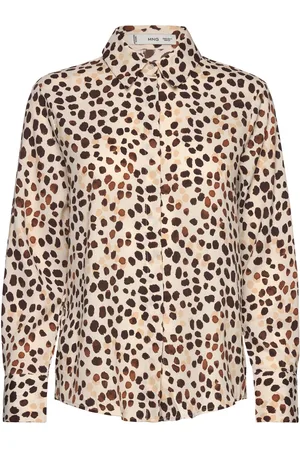 MANGO Printed Flowy Shirt Tops Shirts Long-sleeved Brown
