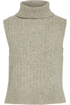 VILA Vibeluna High Neck S/L Knit Vest-Noos Vests Knitted Vests Beige