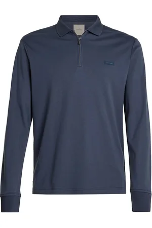 Calvin Klein Liquid Touch Welt Zip Ls Polo Tops Polos Long-sleeved Navy