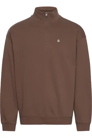 Benetton Sweater L/S Tops Knitwear Half Zip Jumpers Brown