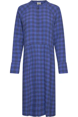 Mads Norgaard Check Pop Dupina Dress Knelang Kjole Blue