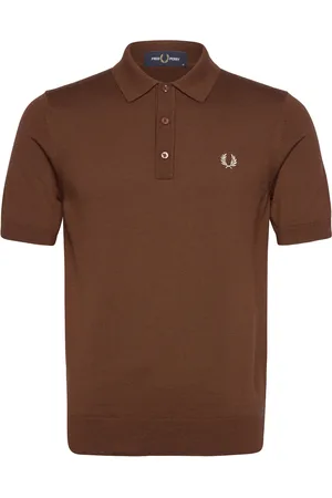 Fred Perry Classic Knitted Shirt Tops Knitwear Short Sleeve Knitted Polos Brown