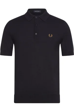 Fred Perry Classic Knitted Shirt Tops Knitwear Short Sleeve Knitted Polos Navy