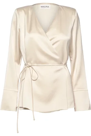 By Malina Adina Satin Wrap Blouse Tops Blouses Long-sleeved Cream