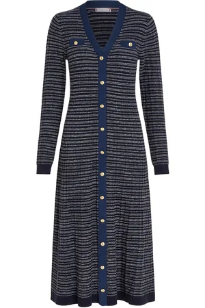 Tommy Hilfiger Textured V-Neck Swt Maxi Dress Knelang Kjole Navy