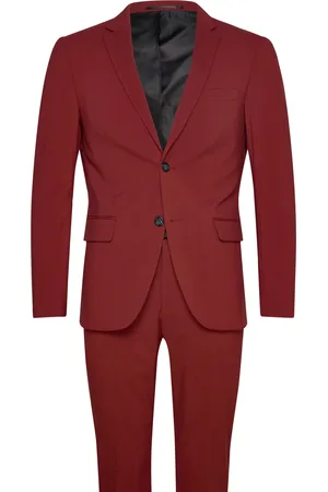 Lindbergh Plain Mens Suit - Normal Length Dress Burgundy