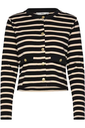 MANGO Striped Cardigan With Buttons Tops Knitwear Cardigans Black