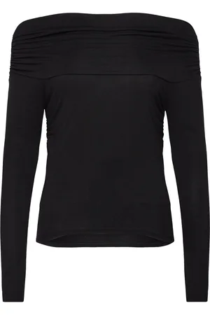 MANGO Off Shoulders T-Shirt Tops T-shirts & Tops Long-sleeved Black
