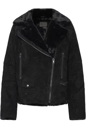Jofama Awa Shearling Suede Biker Skinnjakke Skinnjakke Black