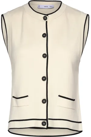 MANGO Knitted Waistcoat With Contrast Piping Vests Knitted Vests Cream