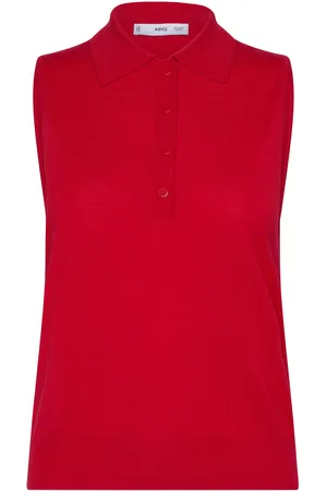 MANGO Fine-Knit Polo Neck Gilet Vests Knitted Vests Red