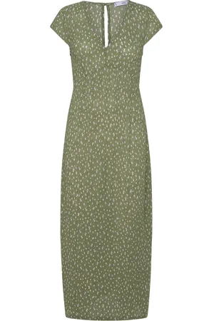 MANGO Textured Printed Dress Maxikjole Festkjole Green