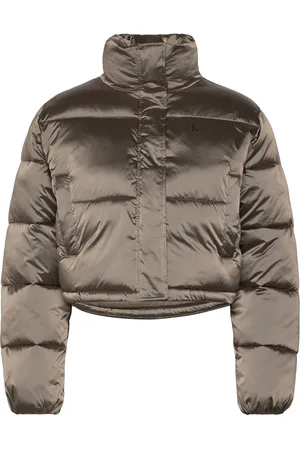 Calvin Klein Shiny Cropped Puffer Fôret Jakke Brown