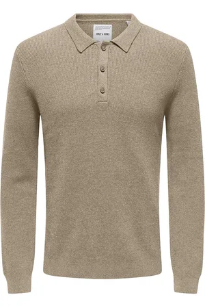 Only & Sons Onsphill Reg 12 Rib Ls Polo Knit Tops Polos Long-sleeved Beige