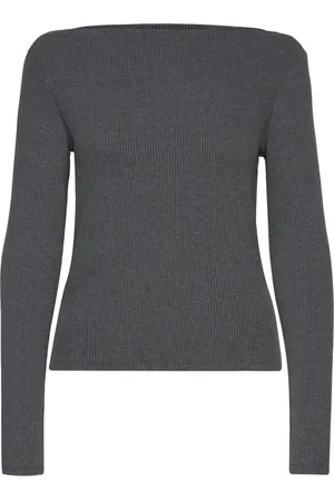 MANGO Long-Sleeved Knitted T-Shirt Tops Knitwear Jumpers Grey