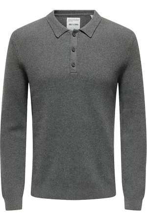 Only & Sons Onsphill Reg 12 Rib Ls Polo Knit Tops Polos Long-sleeved Grey