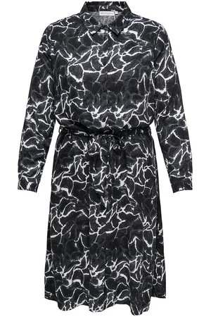 ONLY Carammia L/S Midi Shirt Dress Aop Knelang Kjole Black