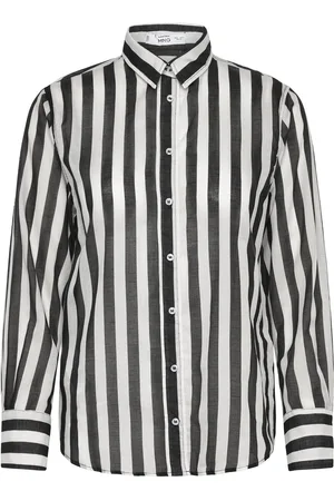 MANGO Semi-Transparent Striped 100% Cotton Shirt Tops Shirts Long-sleeved Black
