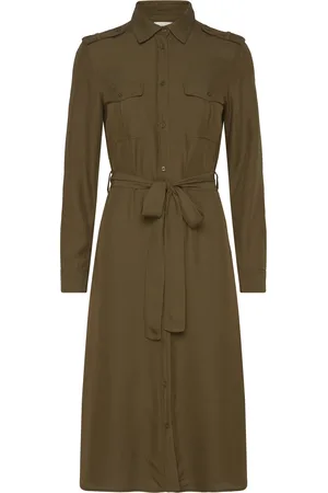 GANT Reg Pocket Shirt Dress Knelang Kjole Khaki Green