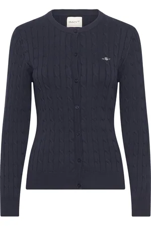 GANT Stretch Cotton Cable Cardigan Tops Knitwear Cardigans Navy
