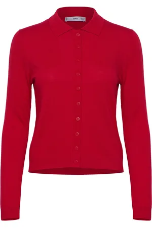 MANGO Polo-Neck Cardigan Tops Knitwear Cardigans Red