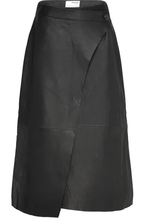 SELECTED Slfamalia Mw Wrap Leather Skirt Skirts Knee-length & Midi Skirts Black