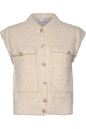 MANGO Sequin Knitted Vest Vests Knitted Vests Beige
