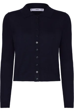 MANGO Polo-Neck Cardigan Tops Knitwear Cardigans Black
