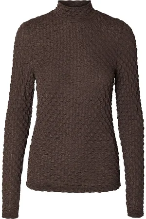 SELECTED Slftimmi Ls High Neck Structure Top Tops T-shirts & Tops Long-sleeved Brown