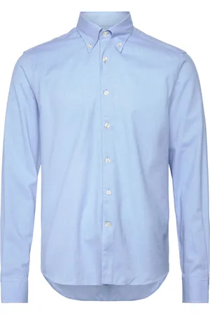 Oscar Jacobson Reg Fit Bd Brushed Flannel Designers Shirts Casual Blue