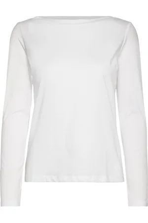 MANGO Long-Sleeved Boat-Neck T-Shirt Tops T-shirts & Tops Long-sleeved White