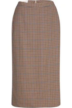 GANT Checked Slit Skirt Skirts Knee-length & Midi Skirts Brown