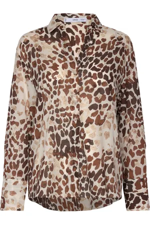 MANGO Printed Cotton Shirt Tops Shirts Long-sleeved Brown