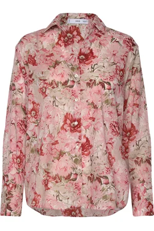 MANGO Printed Cotton Shirt Tops Shirts Long-sleeved Pink