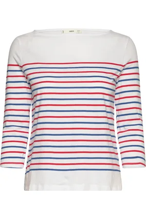 MANGO Striped Boat-Neck T-Shirt Tops T-shirts & Tops Long-sleeved White