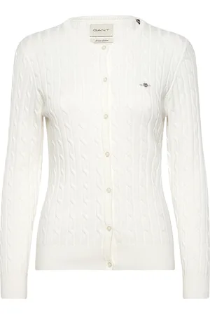 GANT Stretch Cotton Cable Cardigan Tops Knitwear Cardigans White