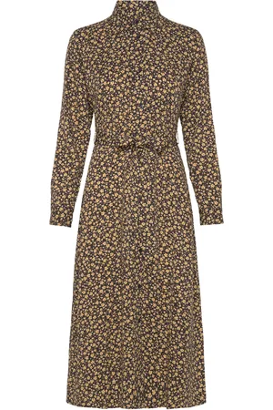 GANT Slim Floral Print Shirt Dress Knelang Kjole Yellow