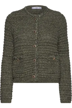 MANGO Lurex Chunky-Knit Cardigan Tops Knitwear Cardigans Khaki Green