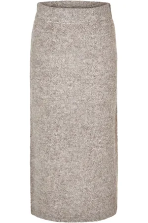 SELECTED Slfgabella Hw Midi Knit Skirt Skirts Knee-length & Midi Skirts Grey