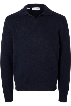 SELECTED Slhrai Ls Knit Open Polo Tops Knitwear Long Sleeve Knitted Polos Navy