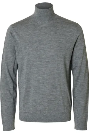 SELECTED Slhtray Ls Knit Merino Roll Neck Noos Tops Polos Long-sleeved Grey