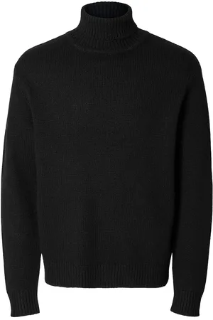 SELECTED Slhcody Ls Knit Relaxed Roll Neck Tops Knitwear Long Sleeve Knitted Polos Black