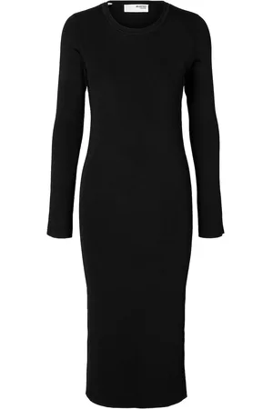 SELECTED Slfcaro Ls Rib Knit Long Dress Knelang Kjole Black