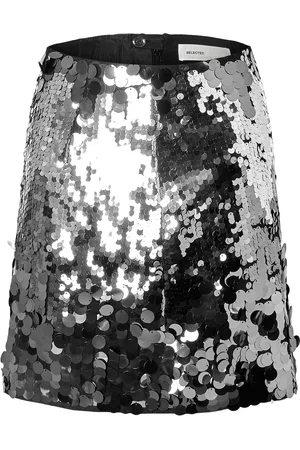 SELECTED Slftana Hw Short Sequins Skirt B Skirts Short Skirts Silver