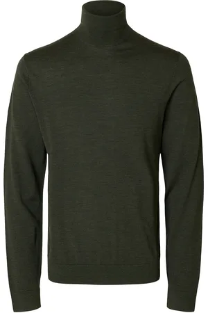 SELECTED Slhtray Ls Knit Merino Roll Neck Noos Tops Polos Long-sleeved Khaki Green