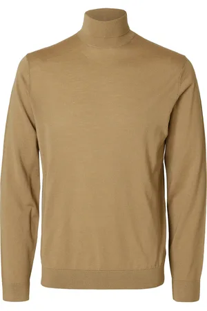 SELECTED Slhtray Ls Knit Merino Roll Neck Noos Tops Polos Long-sleeved Khaki Green