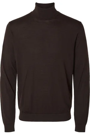 SELECTED Slhtray Ls Knit Merino Roll Neck Noos Tops Polos Long-sleeved Brown