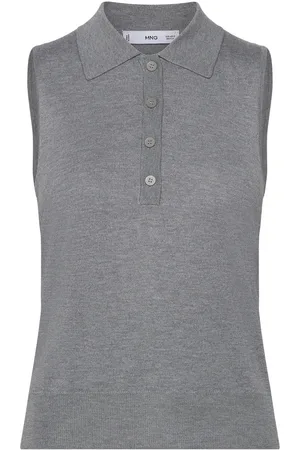 MANGO Fine-Knit Polo Neck Gilet Vests Knitted Vests Grey